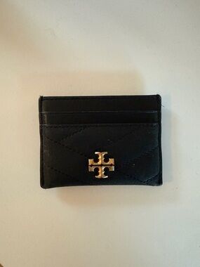 Tory Burch Black Quilted Leather Card Holder with Gold Logo